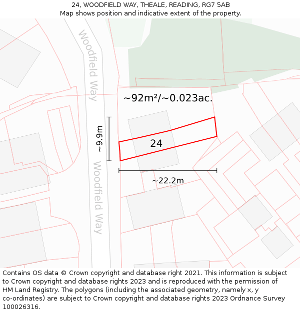 24, WOODFIELD WAY, THEALE, READING, RG7 5AB: Plot and title map