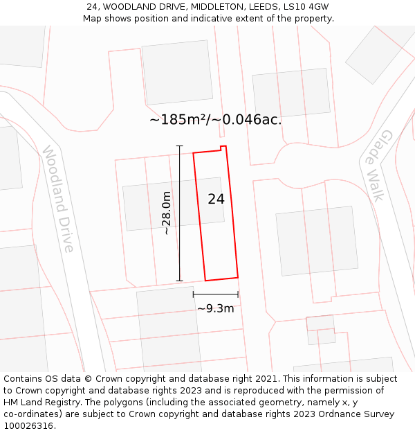 24, WOODLAND DRIVE, MIDDLETON, LEEDS, LS10 4GW: Plot and title map