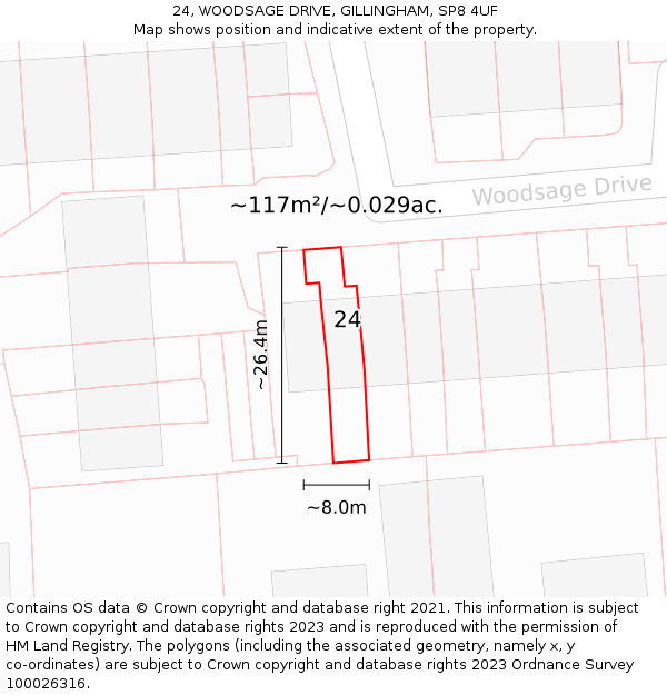 24, WOODSAGE DRIVE, GILLINGHAM, SP8 4UF: Plot and title map