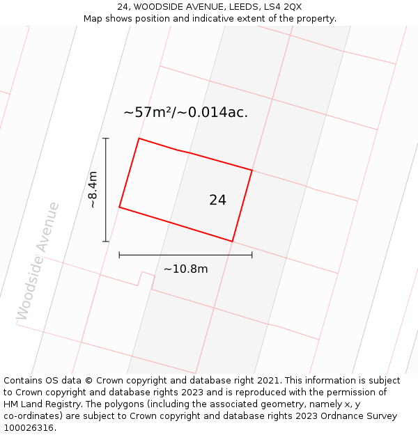 24, WOODSIDE AVENUE, LEEDS, LS4 2QX: Plot and title map