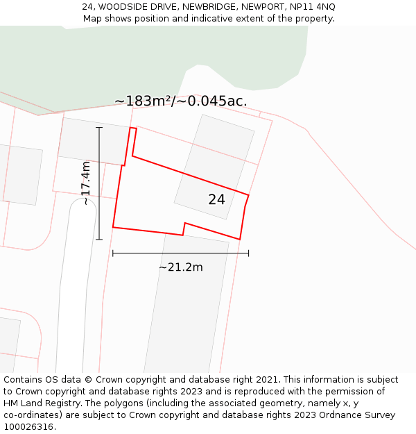 24, WOODSIDE DRIVE, NEWBRIDGE, NEWPORT, NP11 4NQ: Plot and title map