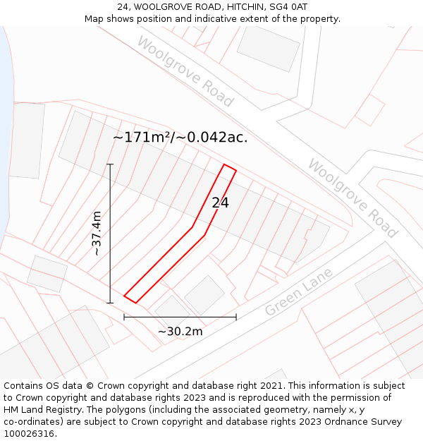 24, WOOLGROVE ROAD, HITCHIN, SG4 0AT: Plot and title map