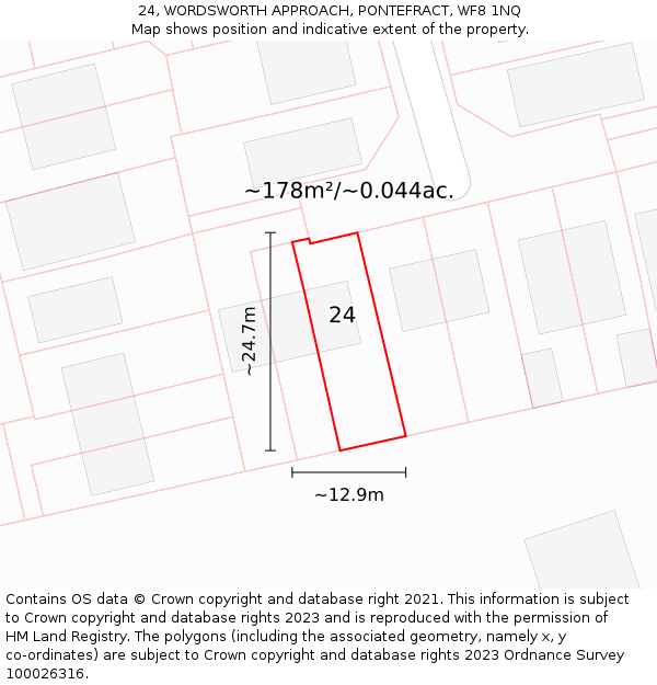 24, WORDSWORTH APPROACH, PONTEFRACT, WF8 1NQ: Plot and title map