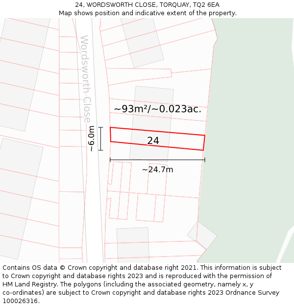 24, WORDSWORTH CLOSE, TORQUAY, TQ2 6EA: Plot and title map