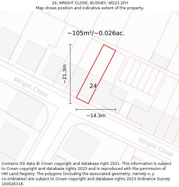 24, WRIGHT CLOSE, BUSHEY, WD23 2FH: Plot and title map