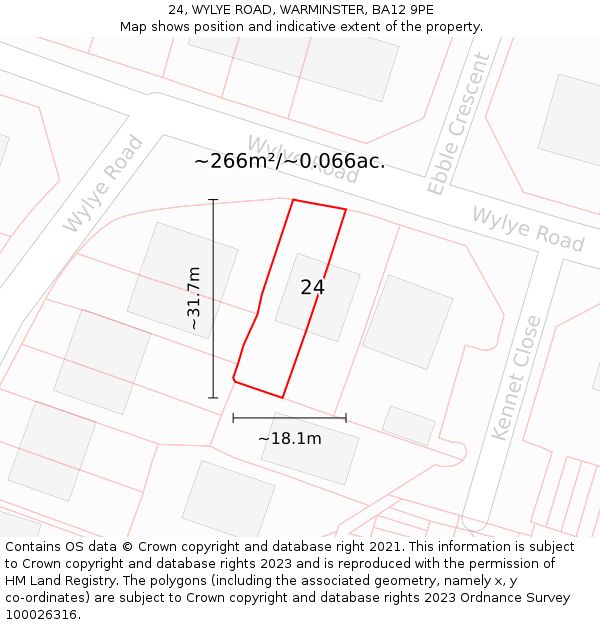 24, WYLYE ROAD, WARMINSTER, BA12 9PE: Plot and title map