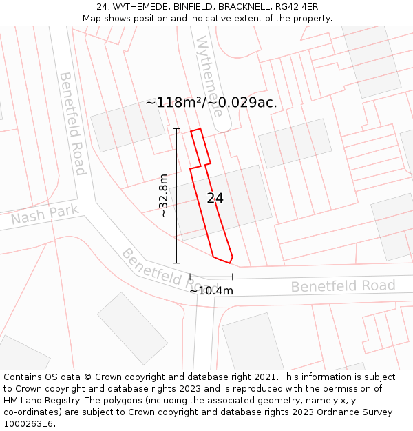 24, WYTHEMEDE, BINFIELD, BRACKNELL, RG42 4ER: Plot and title map