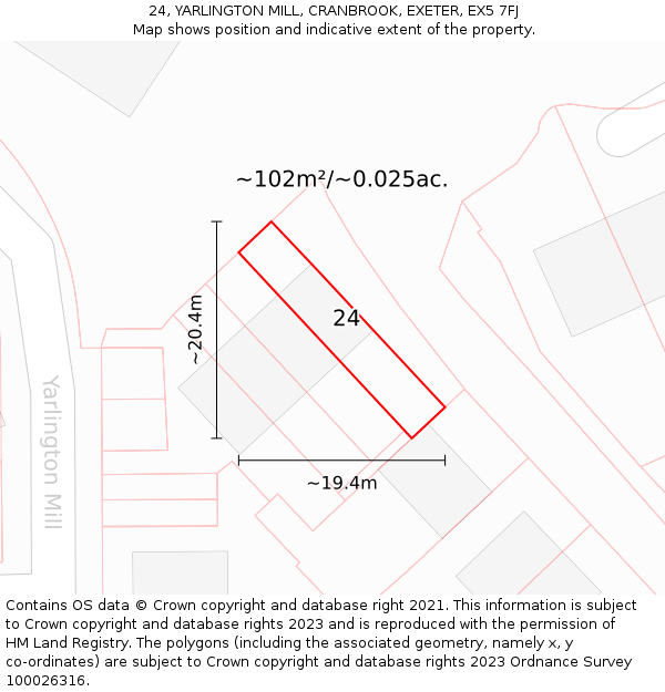 24, YARLINGTON MILL, CRANBROOK, EXETER, EX5 7FJ: Plot and title map