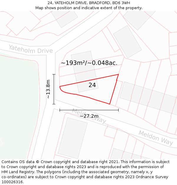24, YATEHOLM DRIVE, BRADFORD, BD6 3WH: Plot and title map