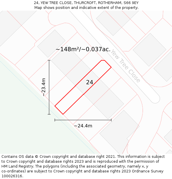 24, YEW TREE CLOSE, THURCROFT, ROTHERHAM, S66 9EY: Plot and title map