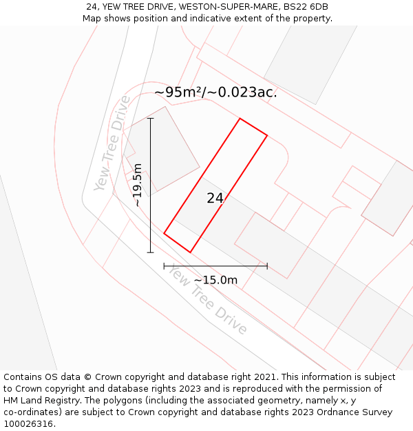 24, YEW TREE DRIVE, WESTON-SUPER-MARE, BS22 6DB: Plot and title map