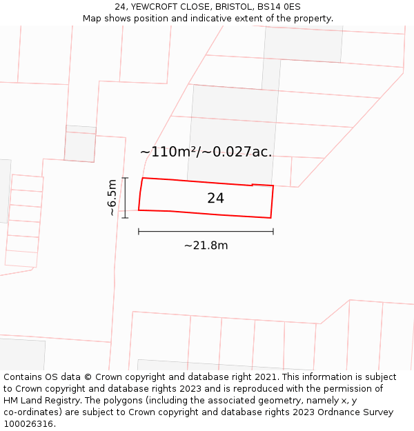 24, YEWCROFT CLOSE, BRISTOL, BS14 0ES: Plot and title map