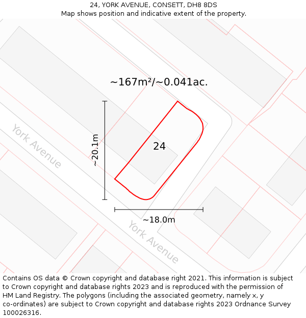 24, YORK AVENUE, CONSETT, DH8 8DS: Plot and title map