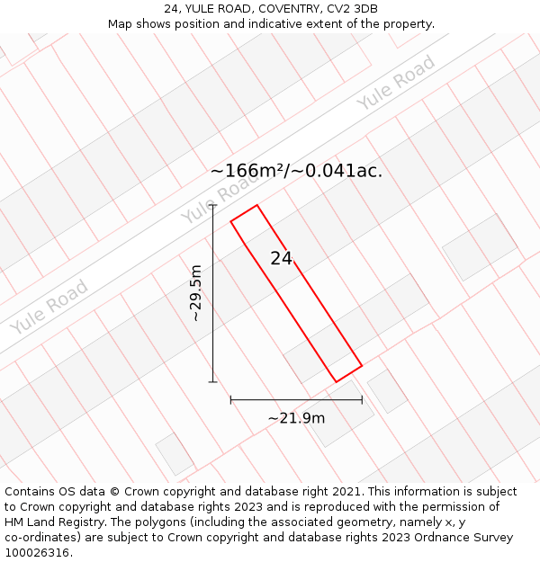 24, YULE ROAD, COVENTRY, CV2 3DB: Plot and title map