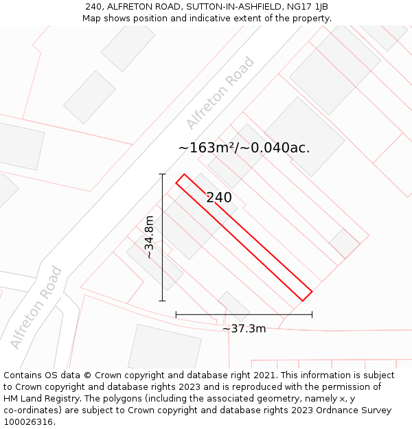 240, ALFRETON ROAD, SUTTON-IN-ASHFIELD, NG17 1JB: Plot and title map