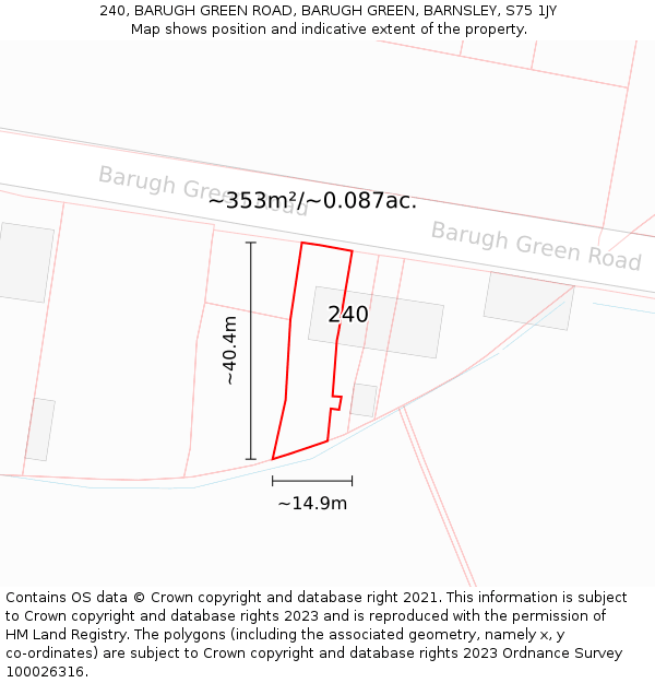 240, BARUGH GREEN ROAD, BARUGH GREEN, BARNSLEY, S75 1JY: Plot and title map