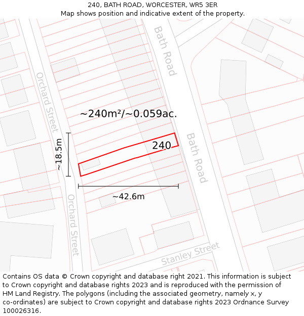 240, BATH ROAD, WORCESTER, WR5 3ER: Plot and title map