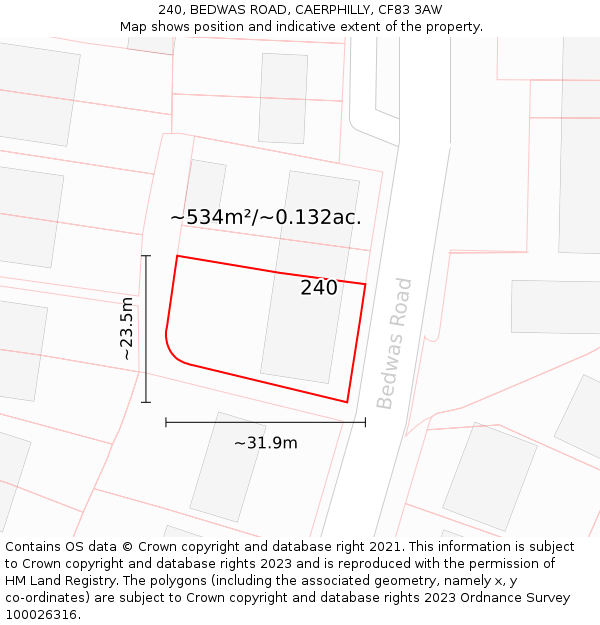 240, BEDWAS ROAD, CAERPHILLY, CF83 3AW: Plot and title map
