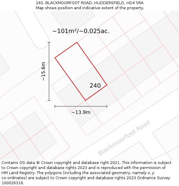 240, BLACKMOORFOOT ROAD, HUDDERSFIELD, HD4 5RA: Plot and title map