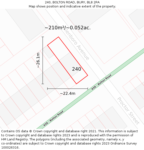 240, BOLTON ROAD, BURY, BL8 2PA: Plot and title map