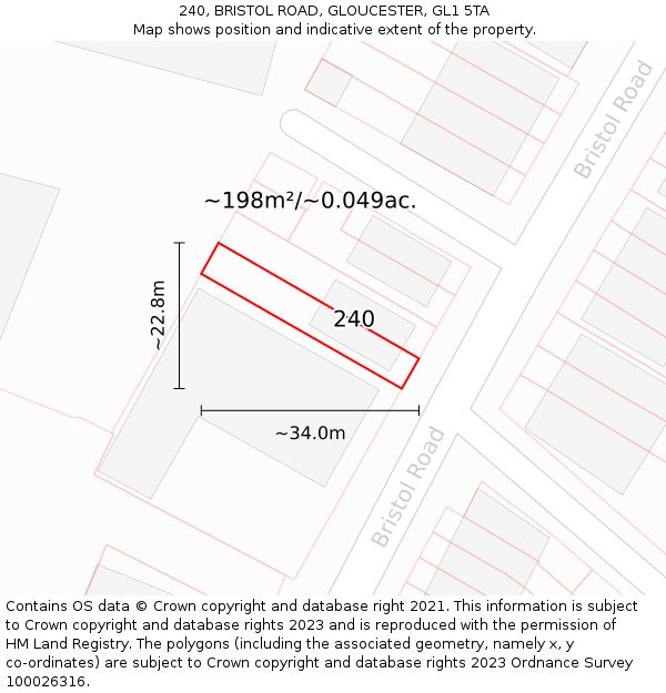 240, BRISTOL ROAD, GLOUCESTER, GL1 5TA: Plot and title map