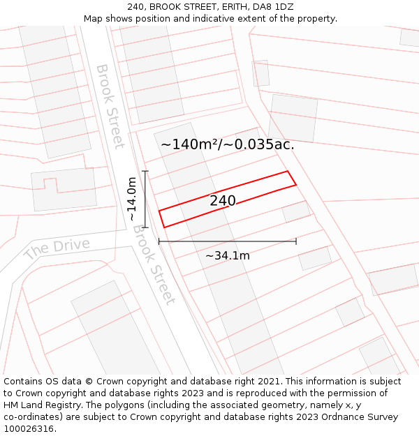 240, BROOK STREET, ERITH, DA8 1DZ: Plot and title map