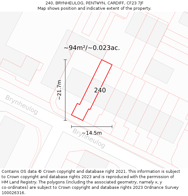 240, BRYNHEULOG, PENTWYN, CARDIFF, CF23 7JF: Plot and title map
