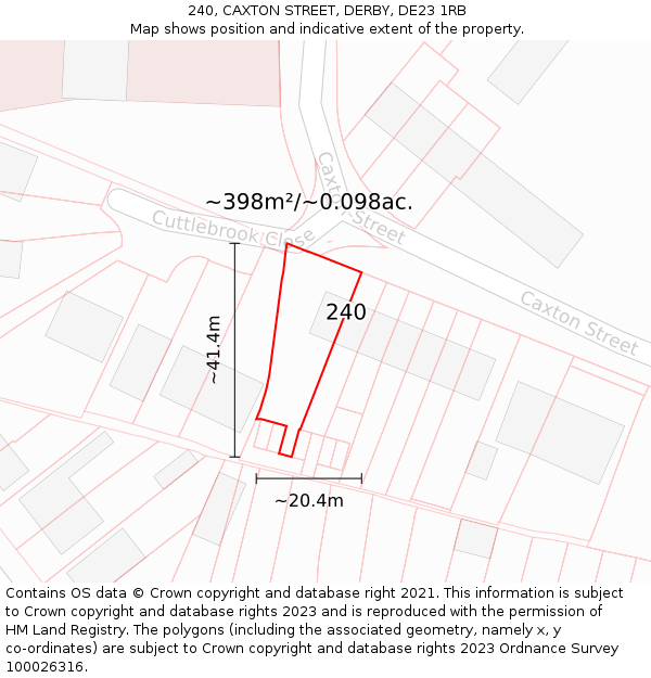 240, CAXTON STREET, DERBY, DE23 1RB: Plot and title map