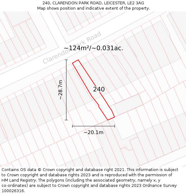 240, CLARENDON PARK ROAD, LEICESTER, LE2 3AG: Plot and title map