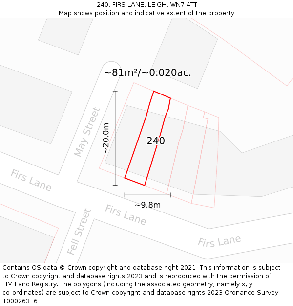 240, FIRS LANE, LEIGH, WN7 4TT: Plot and title map