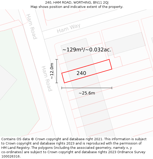 240, HAM ROAD, WORTHING, BN11 2QJ: Plot and title map