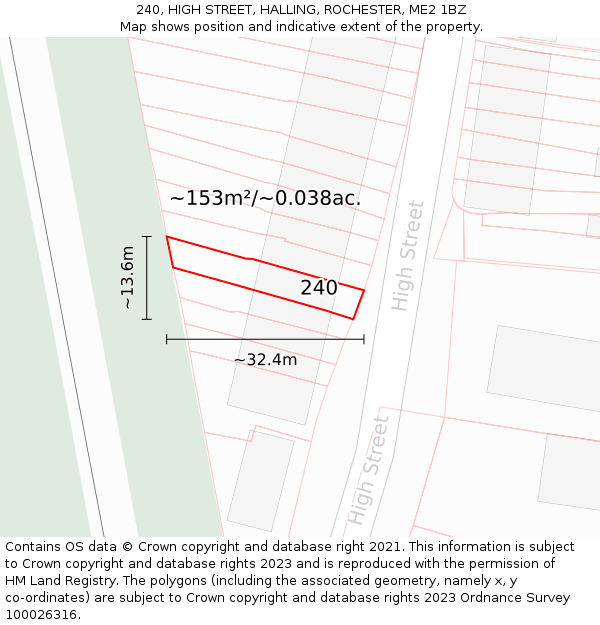 240, HIGH STREET, HALLING, ROCHESTER, ME2 1BZ: Plot and title map