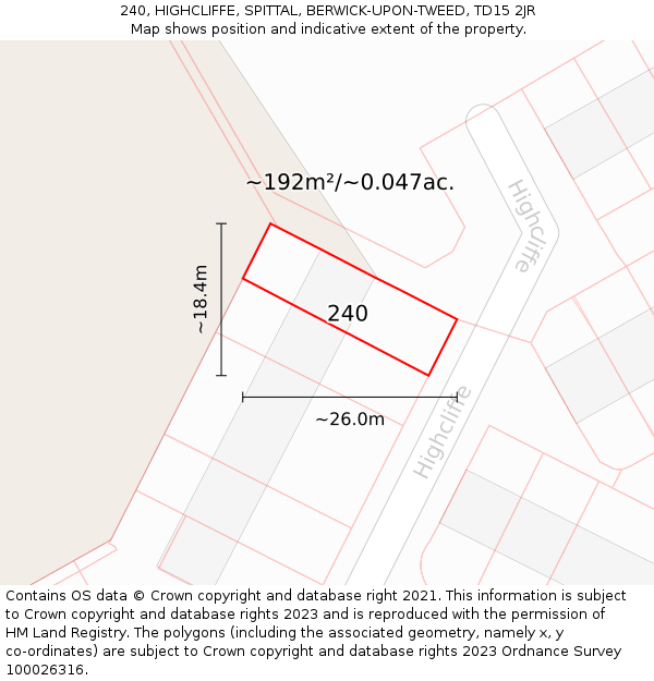 240, HIGHCLIFFE, SPITTAL, BERWICK-UPON-TWEED, TD15 2JR: Plot and title map
