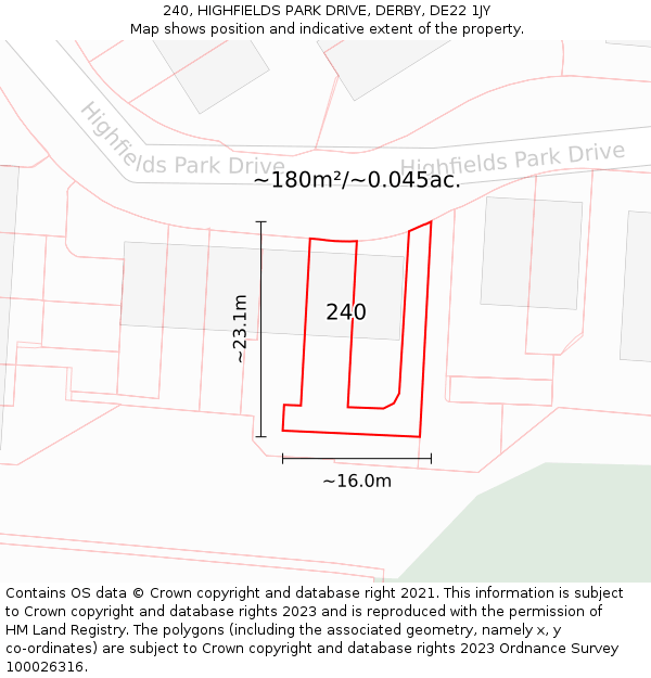 240, HIGHFIELDS PARK DRIVE, DERBY, DE22 1JY: Plot and title map
