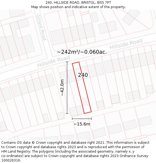 240, HILLSIDE ROAD, BRISTOL, BS5 7PT: Plot and title map