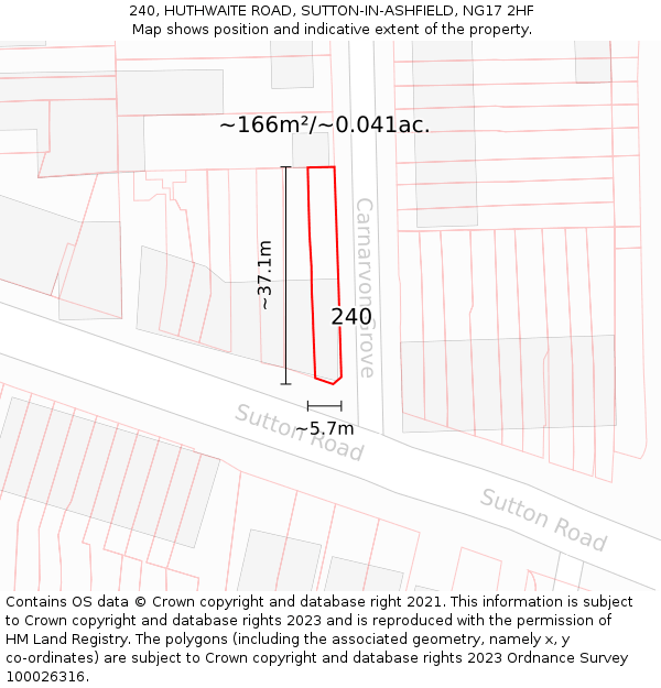 240, HUTHWAITE ROAD, SUTTON-IN-ASHFIELD, NG17 2HF: Plot and title map