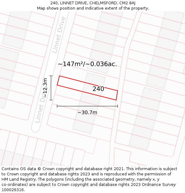 240, LINNET DRIVE, CHELMSFORD, CM2 8AJ: Plot and title map