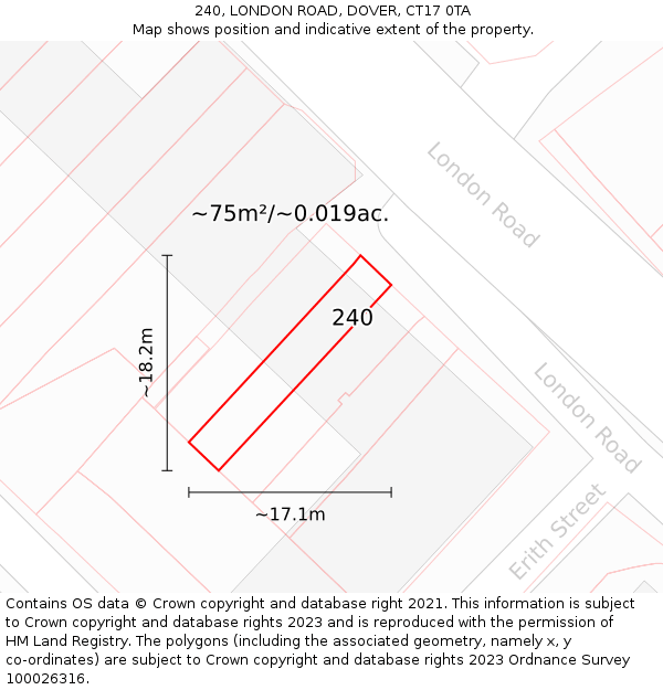 240, LONDON ROAD, DOVER, CT17 0TA: Plot and title map