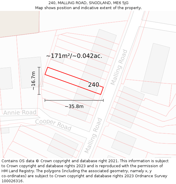 240, MALLING ROAD, SNODLAND, ME6 5JG: Plot and title map