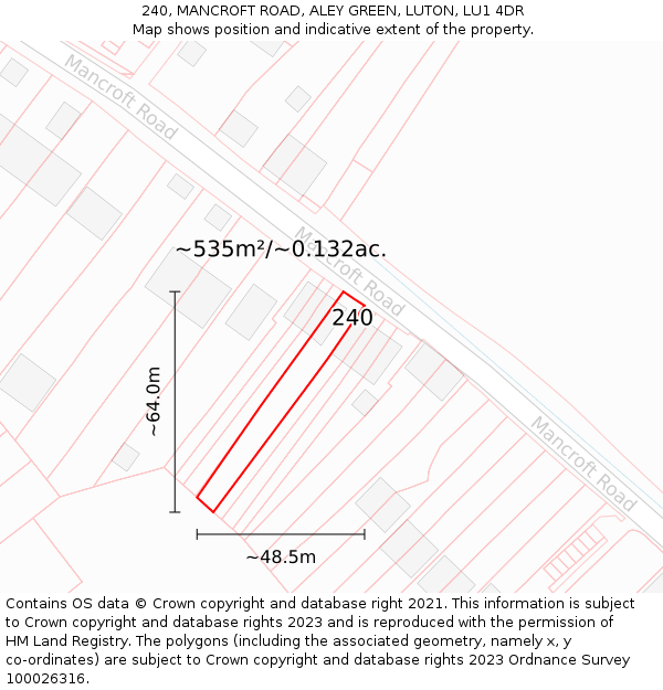 240, MANCROFT ROAD, ALEY GREEN, LUTON, LU1 4DR: Plot and title map