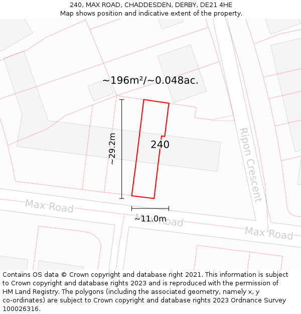 240, MAX ROAD, CHADDESDEN, DERBY, DE21 4HE: Plot and title map