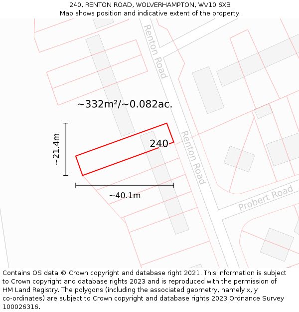 240, RENTON ROAD, WOLVERHAMPTON, WV10 6XB: Plot and title map