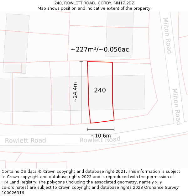 240, ROWLETT ROAD, CORBY, NN17 2BZ: Plot and title map