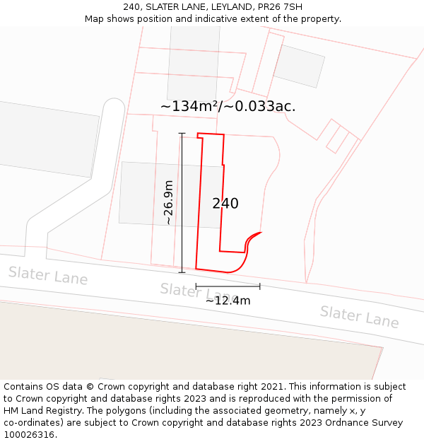 240, SLATER LANE, LEYLAND, PR26 7SH: Plot and title map