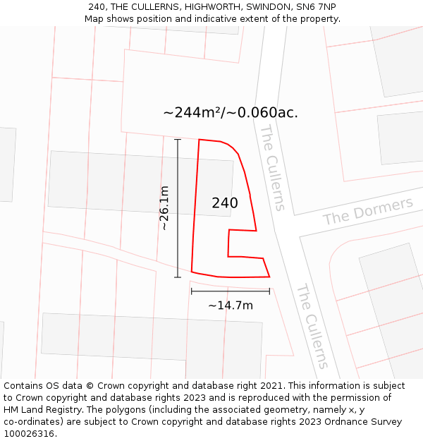 240, THE CULLERNS, HIGHWORTH, SWINDON, SN6 7NP: Plot and title map