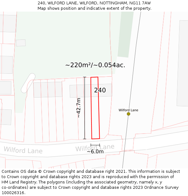 240, WILFORD LANE, WILFORD, NOTTINGHAM, NG11 7AW: Plot and title map