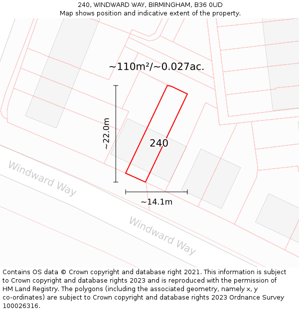 240, WINDWARD WAY, BIRMINGHAM, B36 0UD: Plot and title map