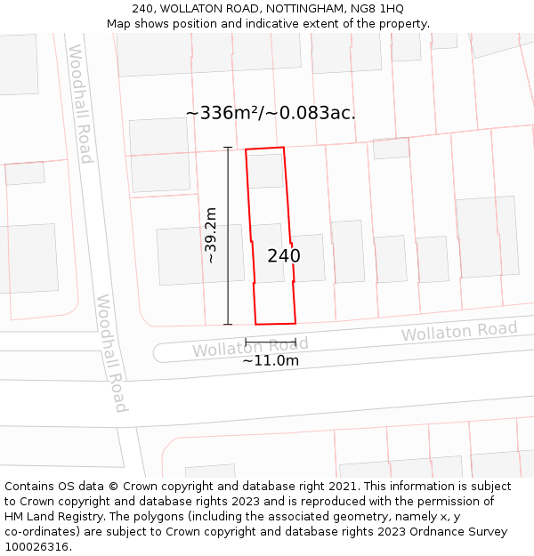 240, WOLLATON ROAD, NOTTINGHAM, NG8 1HQ: Plot and title map