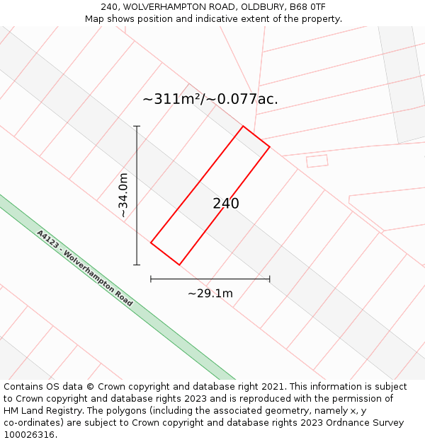 240, WOLVERHAMPTON ROAD, OLDBURY, B68 0TF: Plot and title map