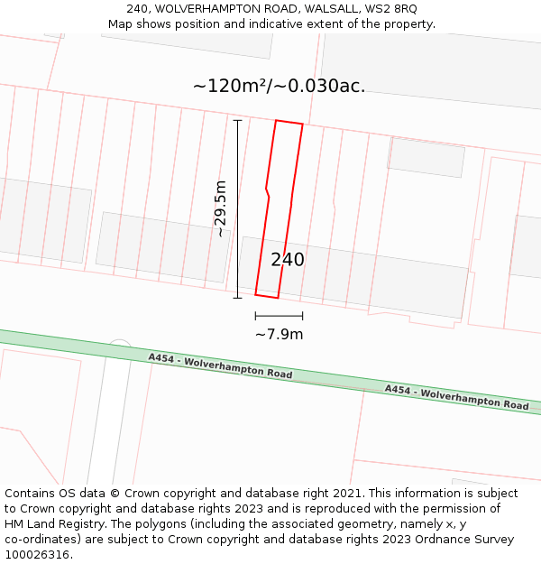 240, WOLVERHAMPTON ROAD, WALSALL, WS2 8RQ: Plot and title map